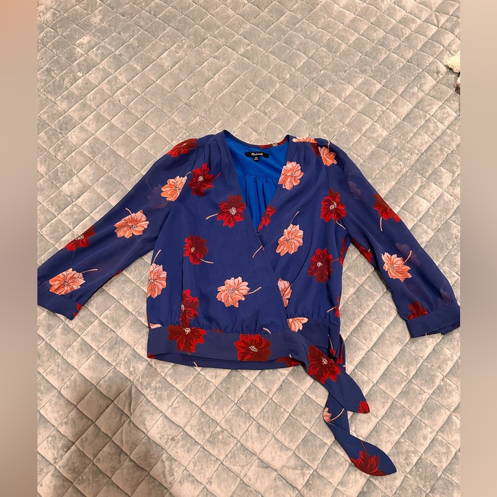 Madewell floral long sleeve blouse with front tie
